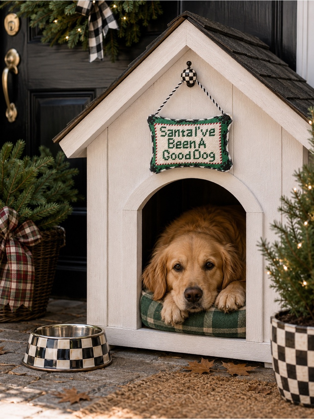 🐾Mackenzie Childs Needlepoint Dog Lover Ornament | Needle Point Santa Dog Sign